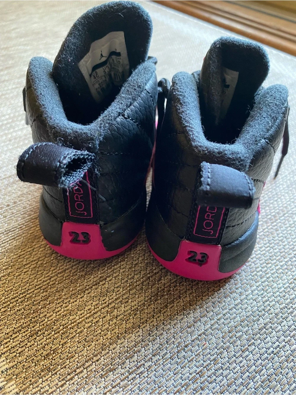Jordan 12 Retro Infant size 4 Black and Hot Pink Sneakers